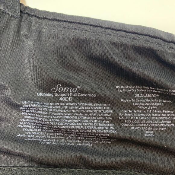 Soma Stunning Support Black Lace Full Coverage Underwire Bra 40DD - Picture 8 of 8